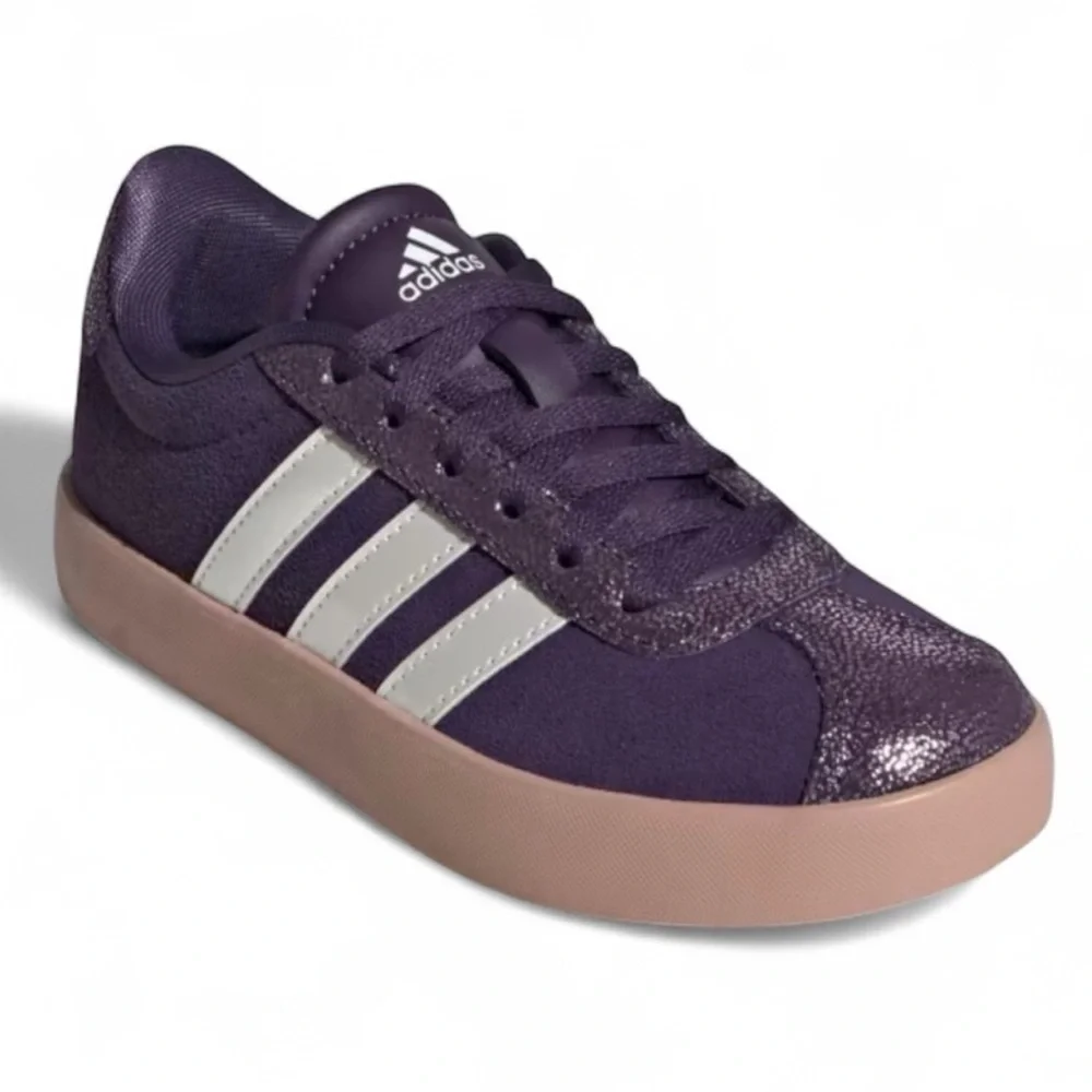 Adidas VL Court 3.0 low top sneakers shoes lace up purple youth size‎ 7 #JS3485